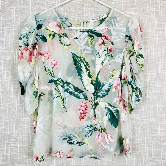 Amanda Uprichard Puff Sleeve Sheer Burnout Floral Organza Blouse Top - Picture 2 of 5